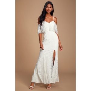 CATERINA WHITE LACE OFF-THE-SHOULDER MAXI DRESS